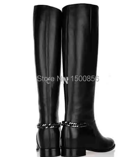 2014 Fashion Brand Winter Woman Shoes Genuine Leather Knight High Long Motorcycle Boots Knee-High Flat Heel For Women | Обувь
