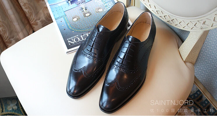 2017 итальянские мужские туфли ручной работы Bullock высококачественные черные