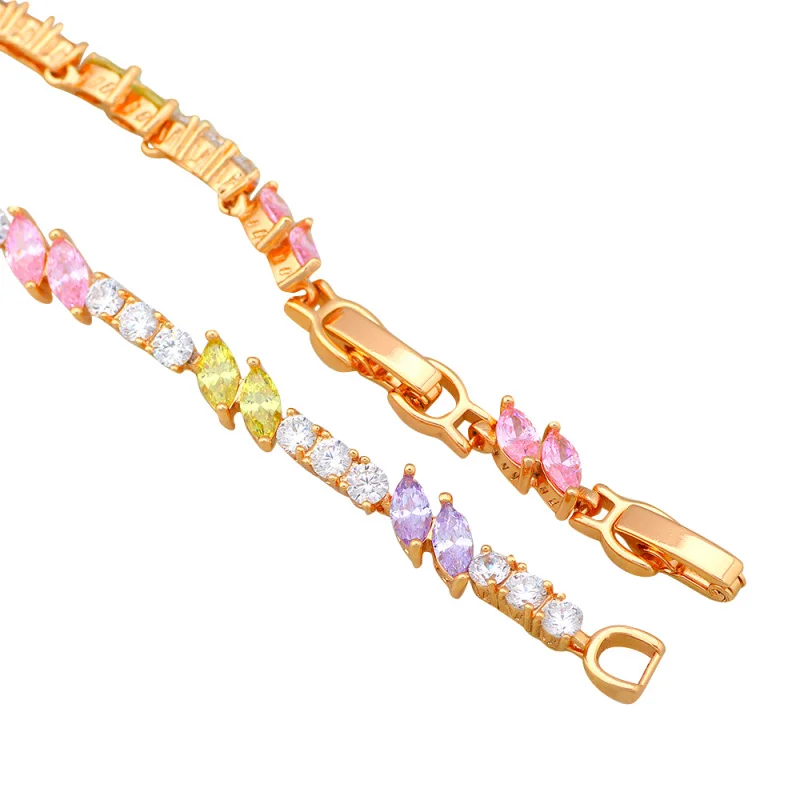 ROLILASON Цвет Кристалл AAA кубического циркония желтый золотой Браслеты для Дамская