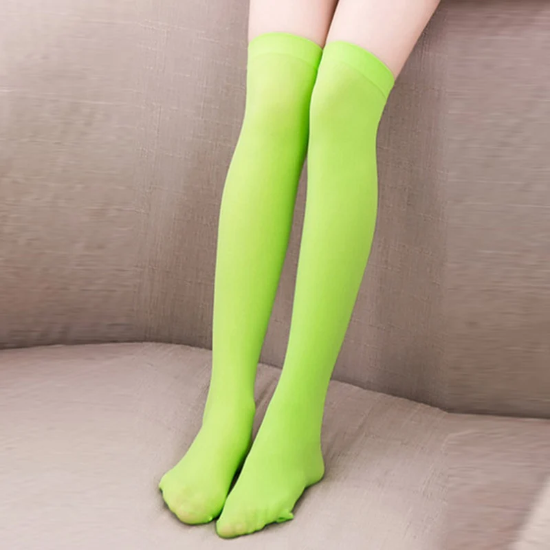 neon green Неоновые цвета, чулки до бедра, женские сексуальные чулки, оранжевые, желтые, вечерняя одежда, Kniekousen, гольфы для женщин и девушек - Цвет: neon green