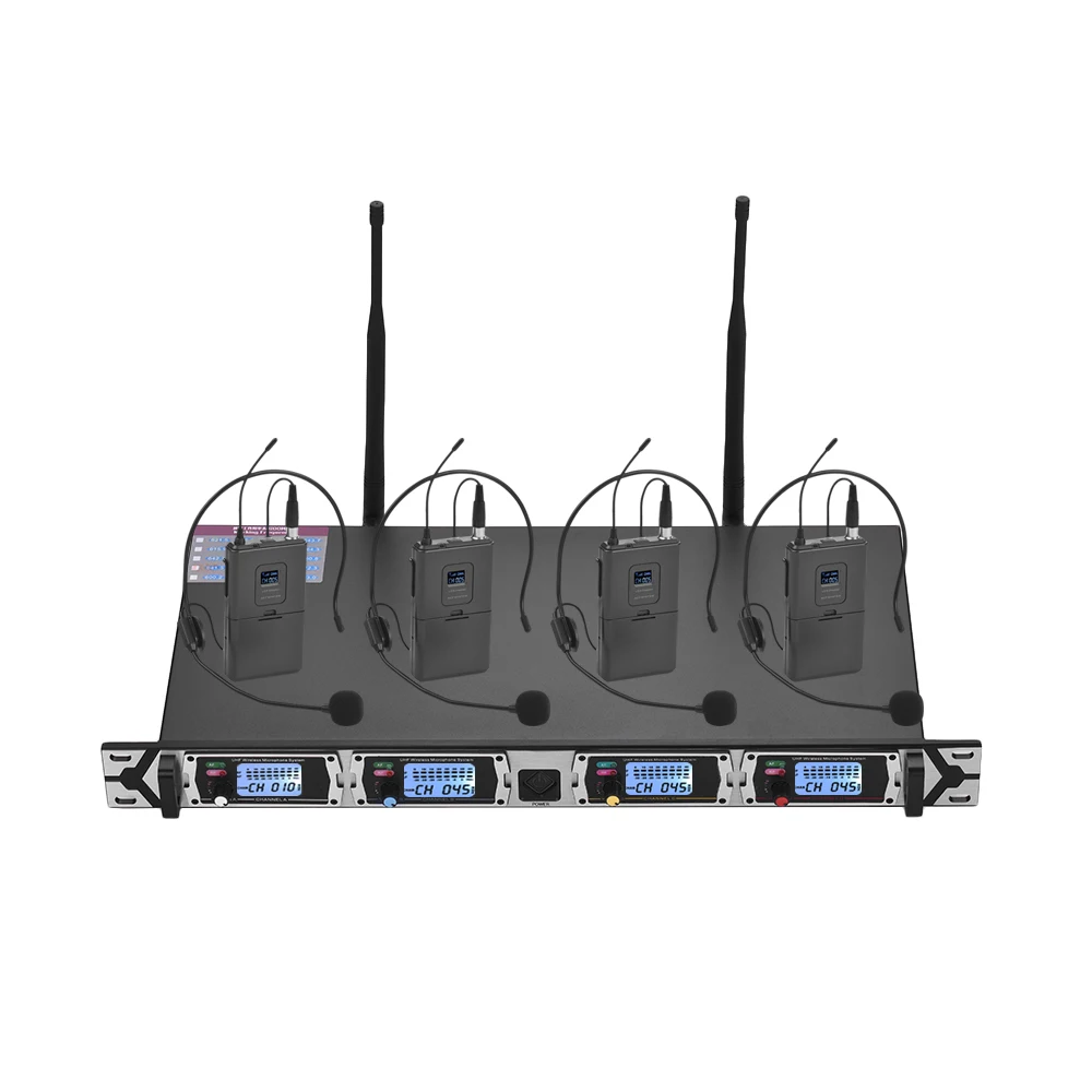 Muslady D4 2 4 канальный UHF Беспроводной микрофон Системы с гарнитура поясной
