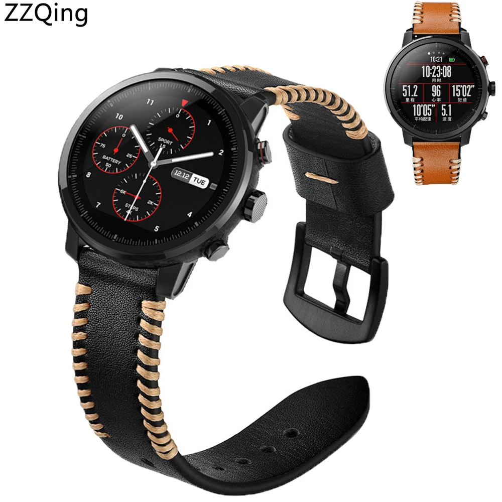 22 мм кожаный браслет для оригинальных Xiao mi Hua mi Amazfit Stratos pace 2 Смарт-часы браслет mi Fit полосы