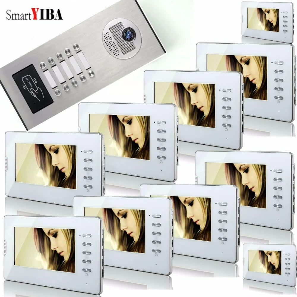 

SmartYIBA 7 Inch Color Video Doorbell Door Chime,Rainproof Door Phone Night Vision RFID Access Outdoor Camera For 10 Apartment