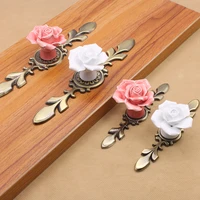 ceramic flower rose drawer knobs rural cabinet cupboard handles 40mm diameter 37mm height fashion furniture handles hardware