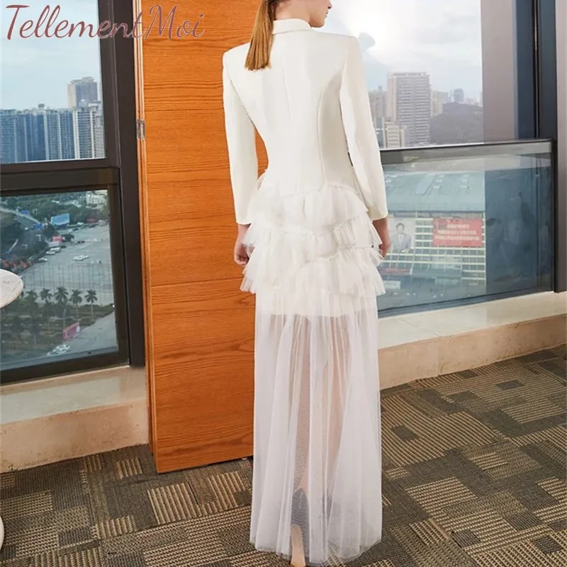 Женские платья Maxi Mesh Patchwork с отворотом длинными рукавами элегантный Блейзер