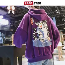 LAPPSTER, Мужская Уличная одежда, забавный кот, худи с капюшоном,, мужские хип-хоп толстовки Harajuku, Мужская корейская мода, Черная Толстовка INS