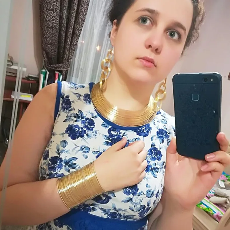 Ювелирный Комплект из колье серёг металлической проволоки в стиле панк|necklace