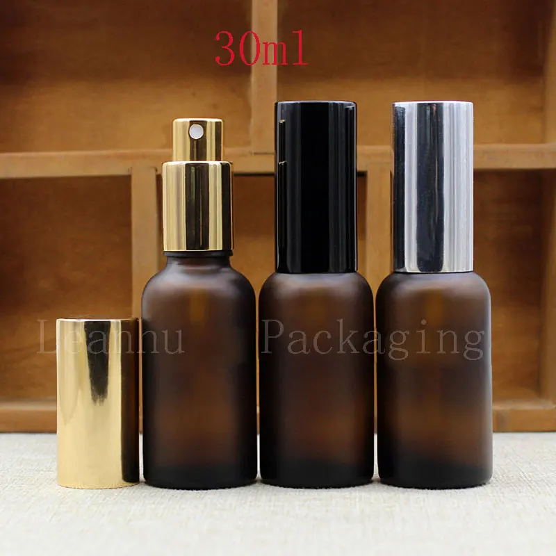 Brown Frosted Glass Essence oil Bottle With Spray Pump, 30ML Homemade Empty Perfume Spray Bottle, Cosmetics Packaging Container