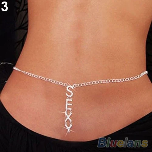 Новый сексуальный Серебряный горный хрусталь живота Талия Нижняя задняя цепь 00DJ