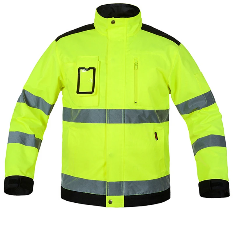 

New Reflective Jacket High Visibility Fluorescent Yellow Jackets Men Outdoor Working Tops Multi-pockets Safety Workwear Clothing