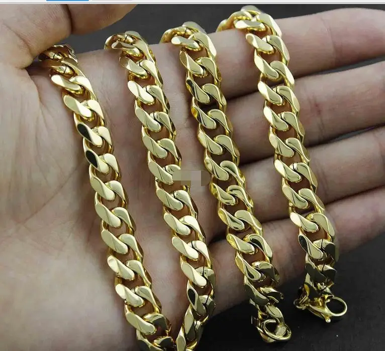 Мужской комплект из колье и браслета крутая кубинская цепь 8 мм нержавеющей стали