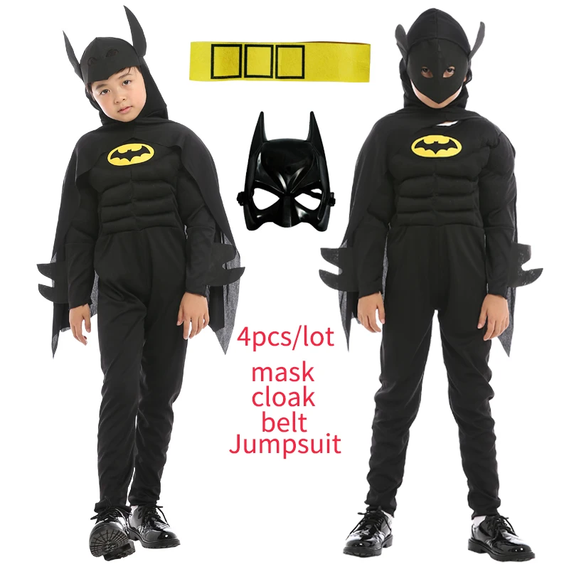 Avengers 4 Kids Boys Muscle Batman Costumes with Mask Cloak Superhero Cosplay Halloween Masquerade Party Superman Role Play |