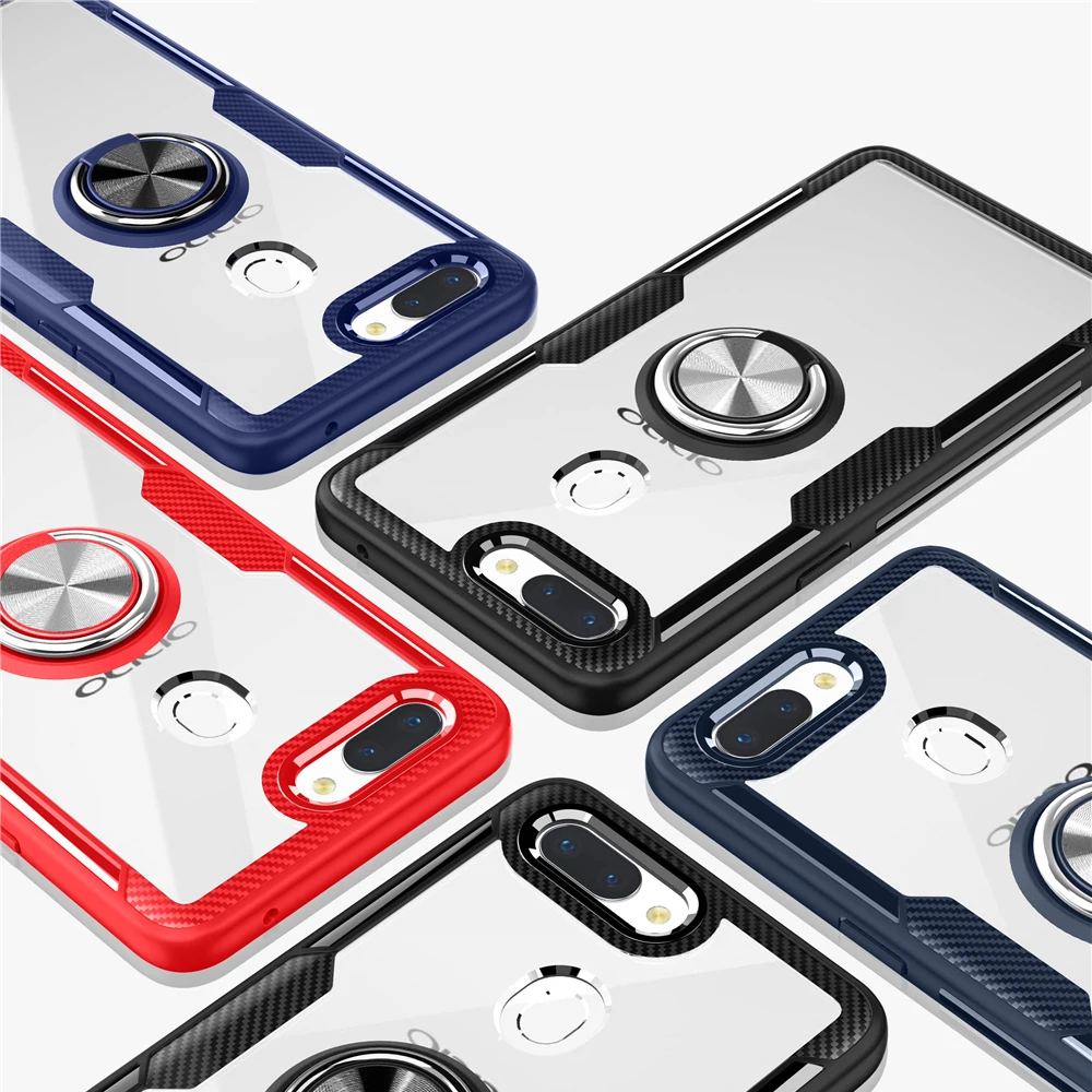 Luxury Transparent Car Holder Ring Phone Case For OPPO R17 R15 Cover On Pro Cases Silicone Soft Stand |