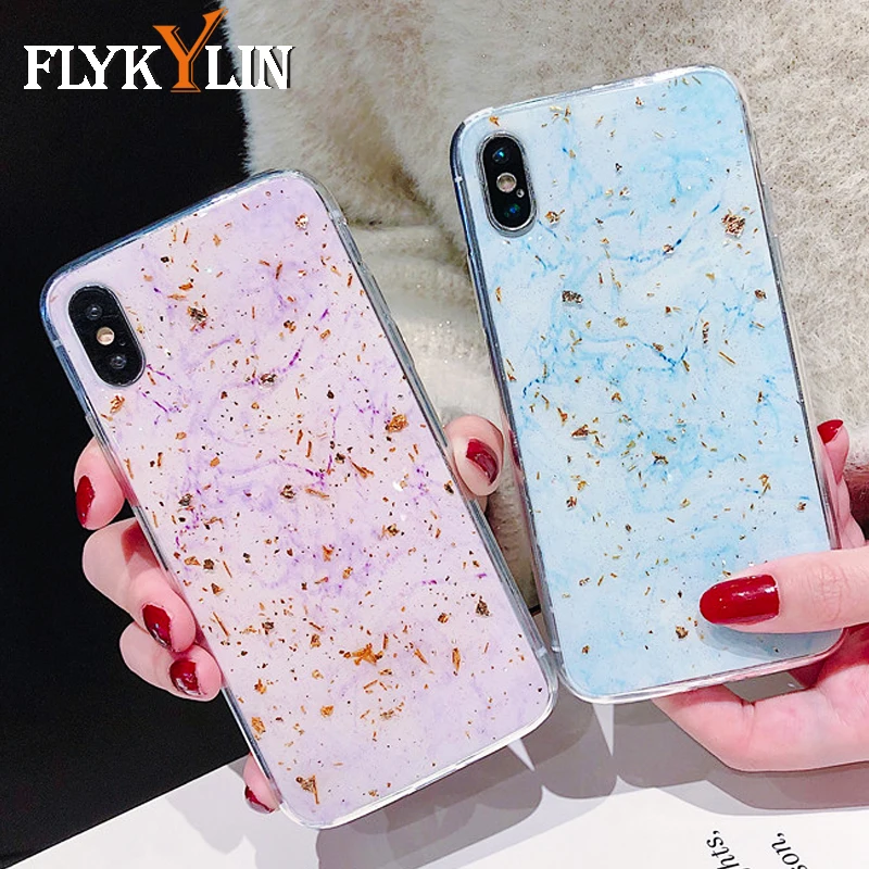 FLYKYLIN Gold Foil Case For iphone 6S 6 7 8 Plus X XR XS Max Back Cover Soft TPU Silicone Phone Cases Glitter Bling Candy Coque |