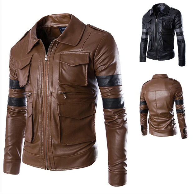 THOOO Brands New Men's Leather Jacket Resident Evil 6 Leon Couro Masculino Bomber biker Jackets For Men Skin jacket Coat |