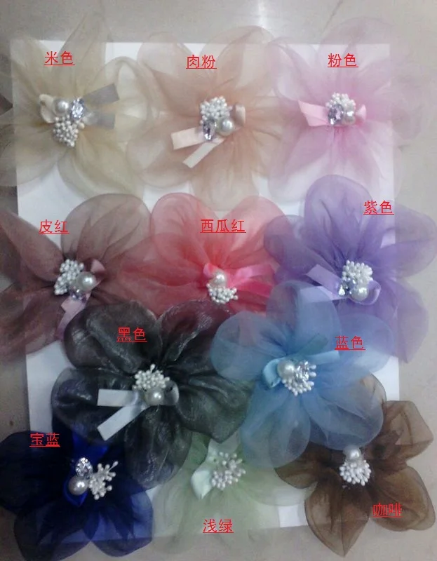 (200 pieces/lot) Corsage ribbon flower 12cm sheer flower hair accessory decoration flower