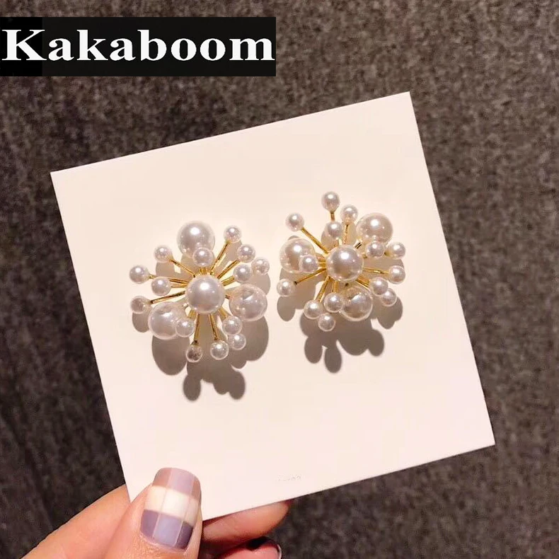 Kakaboom Для женщин с жемчужинами и цветами нежный серьги со шпилькой для банкета