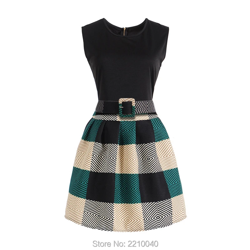 2017 модные подростковые платья для девочек в клетку без рукавов с принтом