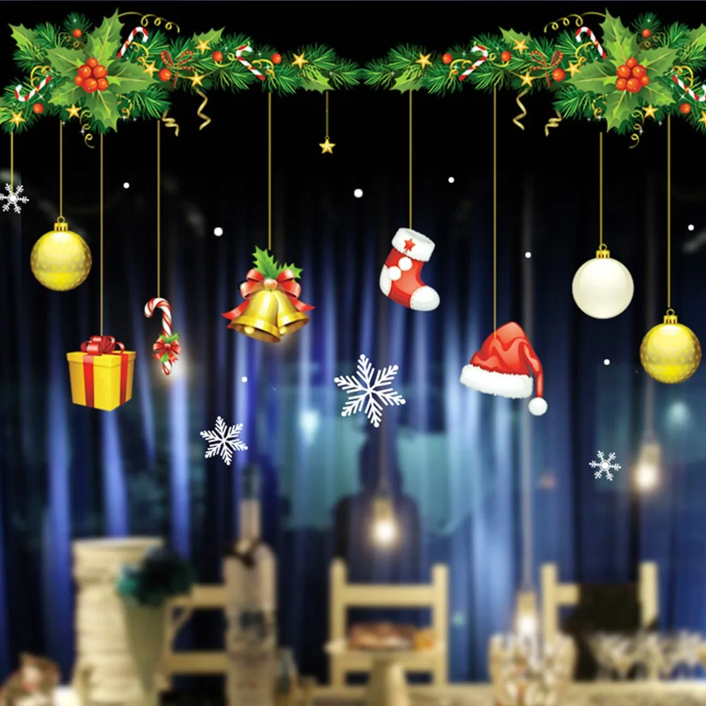 High Quality Wall Stickers Christmas Ornaments Decoration Home Living Room Snowman Socks Decal Window | Дом и сад