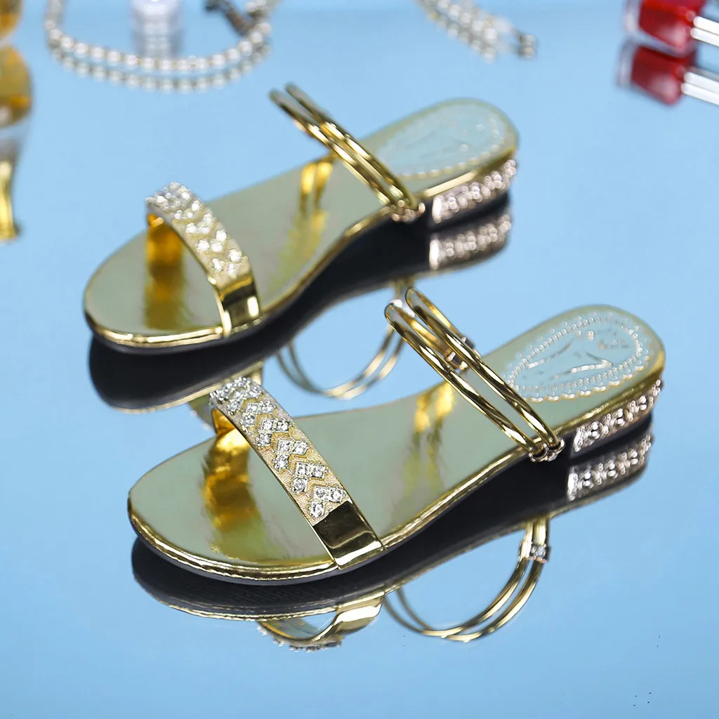 С волнообразным краем; Zapatos De Mujer Для женщин женские босоножки Обувь Летняя Роскошная обувь с украшением в виде кристаллов на плоской подошве пляжные сандалии в римском стиле; обувь без шнуровки; Sandalias Mujer