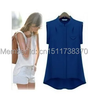 2014 new fashion chiffon blouse women's summer shirt unique design tops white blue orange CS9086 |