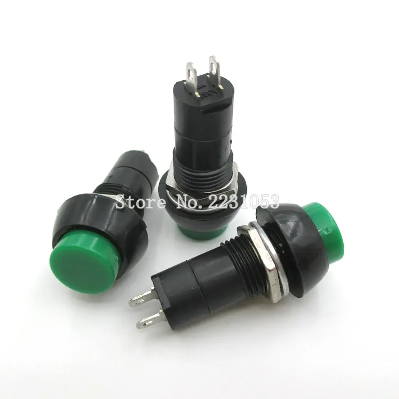 5 шт./лот 2 Pin пластик 12 мм кнопка фиксации Мгновенный Переключатель 3A 150V зеленый