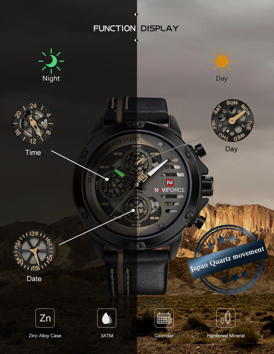 NAVIFORCE Новые Топ люксовый бренд мужские s часы водонепроницаемые 24 часа часы Дата кварцевые часы мужские спортивные кожаные Наручные часы для мужчин