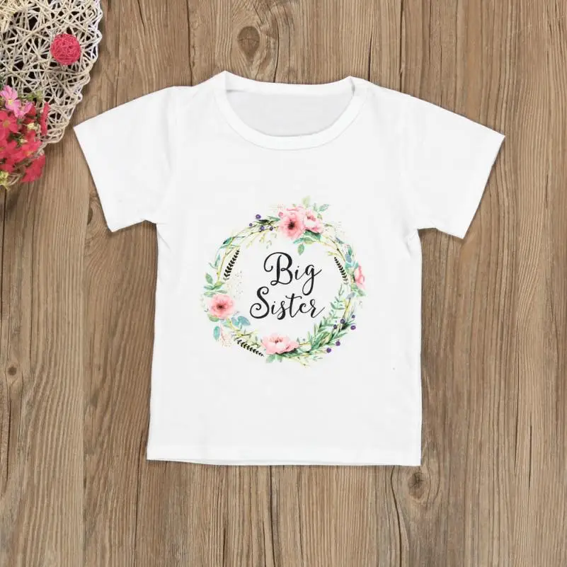 Одежда для малышей Обувь девочек короткий рукав письмо цветочные Sister футболка