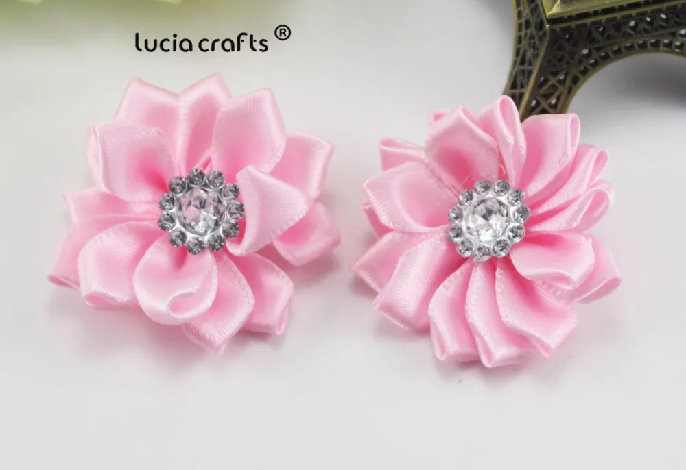 Light pink 2pcs 2шт/6 шт 3,5 см разные цвета атласная лента ткань цветок Стразы ручной работы украшения Аппликации Аксессуары CB0311 - Цвет: Light pink 2pcs