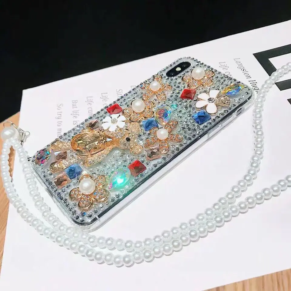 Прекрасный Роскошный чехол с жемчужинами и цветами для iphone XS Max XR X 7 6 S 8 Plus