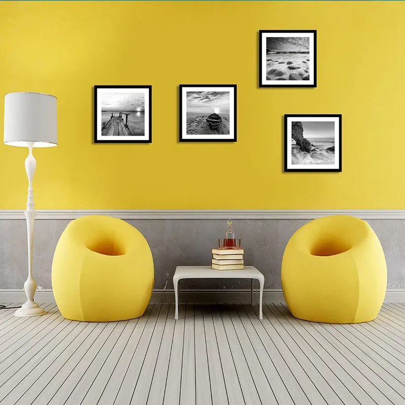 JHLJIAJUN 4 Piece Black White Sea View Canvas Art Decoration Home Modular Picture Decorative No Frame Nordic Decor | Дом и сад