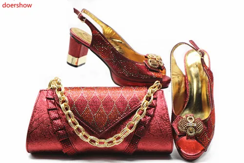 

doershow deed red Matching Shoes and Bag Set African Wedding Shoe and Bag set Italy Shoe and Handbag Summer Set Women STB1-18