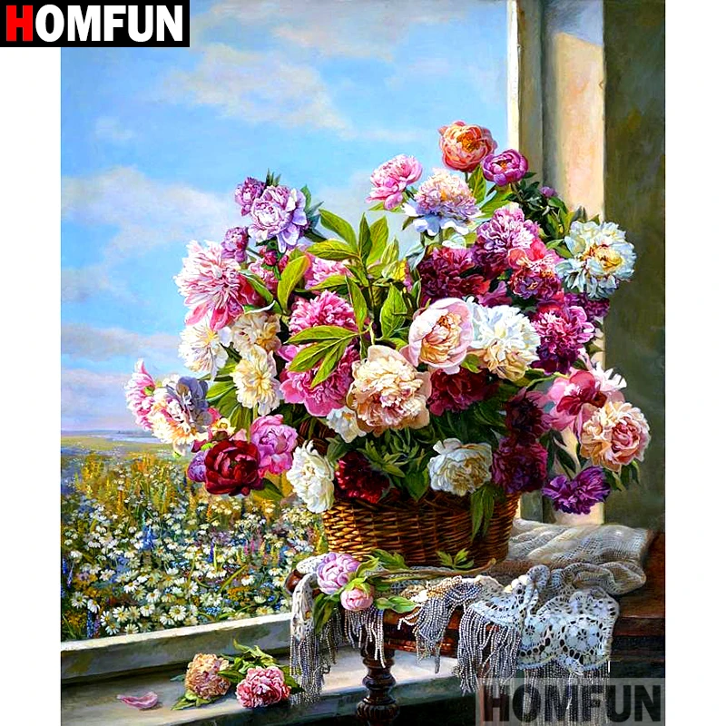 Алмазная 5D картина HOMFUN A10809 сделай сам вышивка крестиком цветочное окно полная