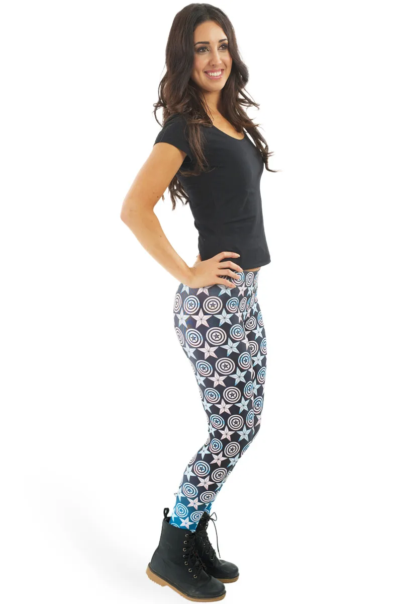 

Elastic Casual Pants 3D Digital Printing Blue circle five-pointed star Pattern Women Leggings 7 sizes Clothing Free Shipping