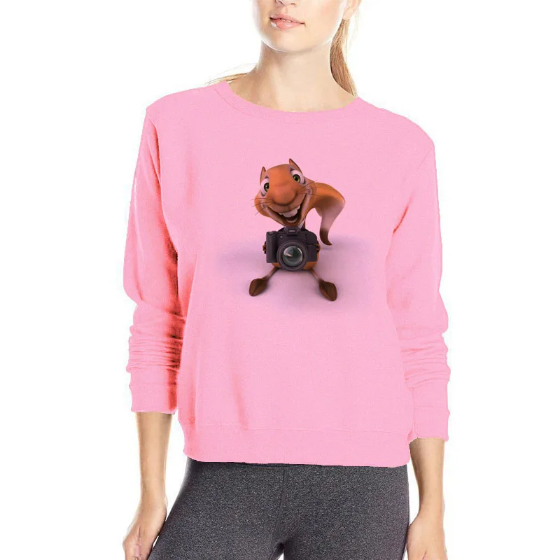 

Little squirrel taking pictures lovely hoodies women new design harajuku streetwear soft cotton clothes brand new 3D sweatshirt