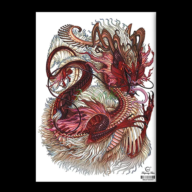 Водостойкая Временная тату наклейка с большим красным драконом татуировка на