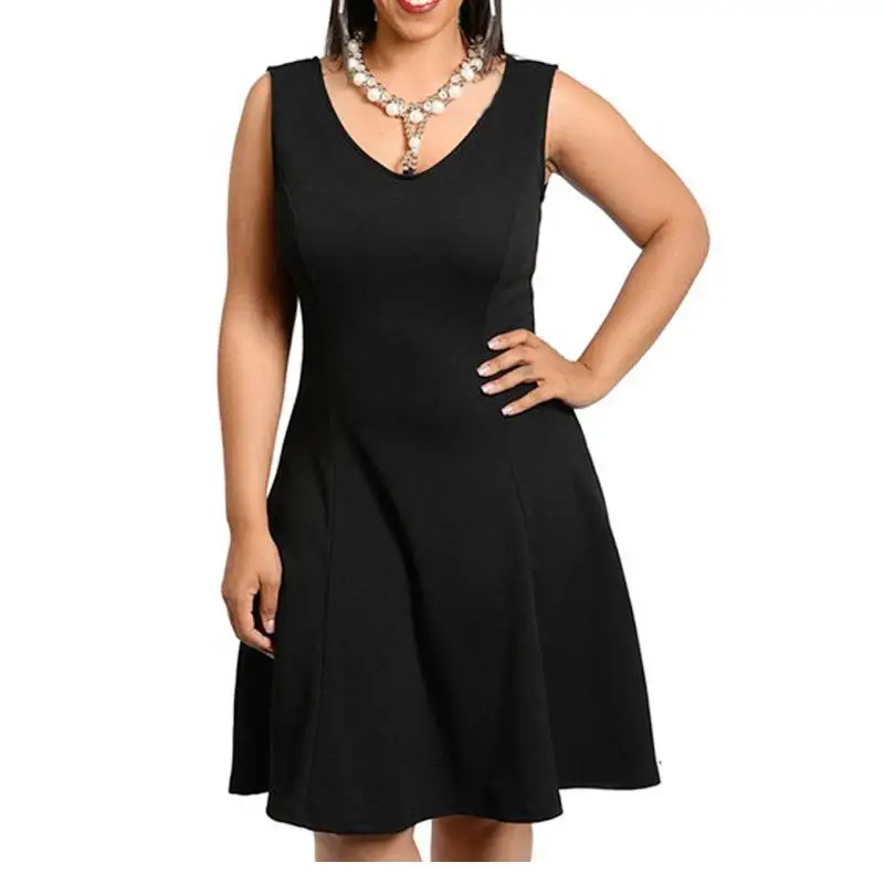 

2015 Hot Sale Sexy Women Summer Necklace Tie Black Tight Waist Plus Size Deep-v Dress W846047