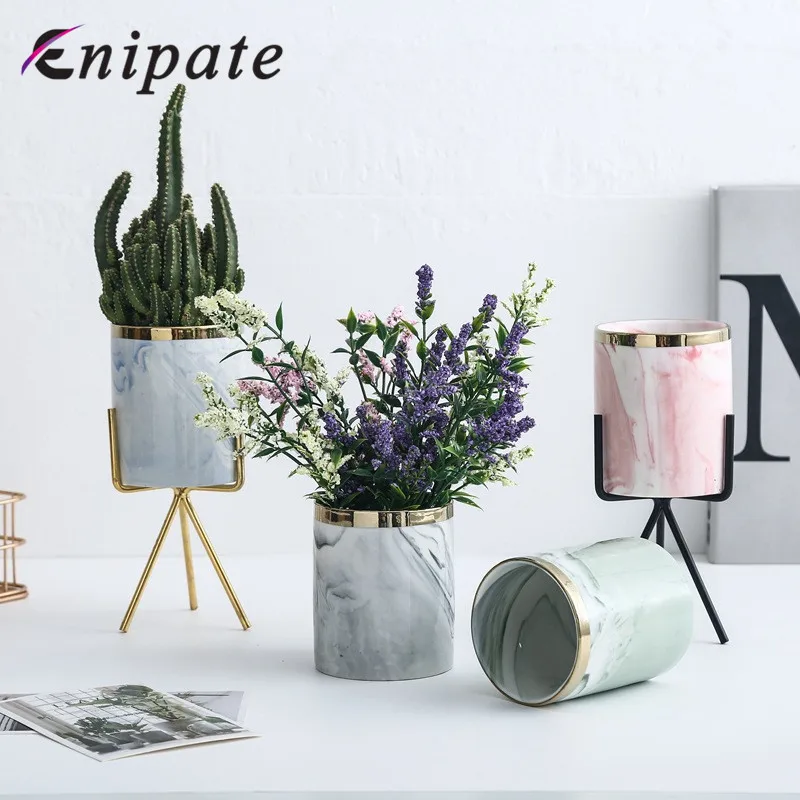Enipate, скандинавский мраморный узор, Золотая керамика, железная художественная ваза, минимализм, настольный цветочный горшок, кофе, офис, домашний декор