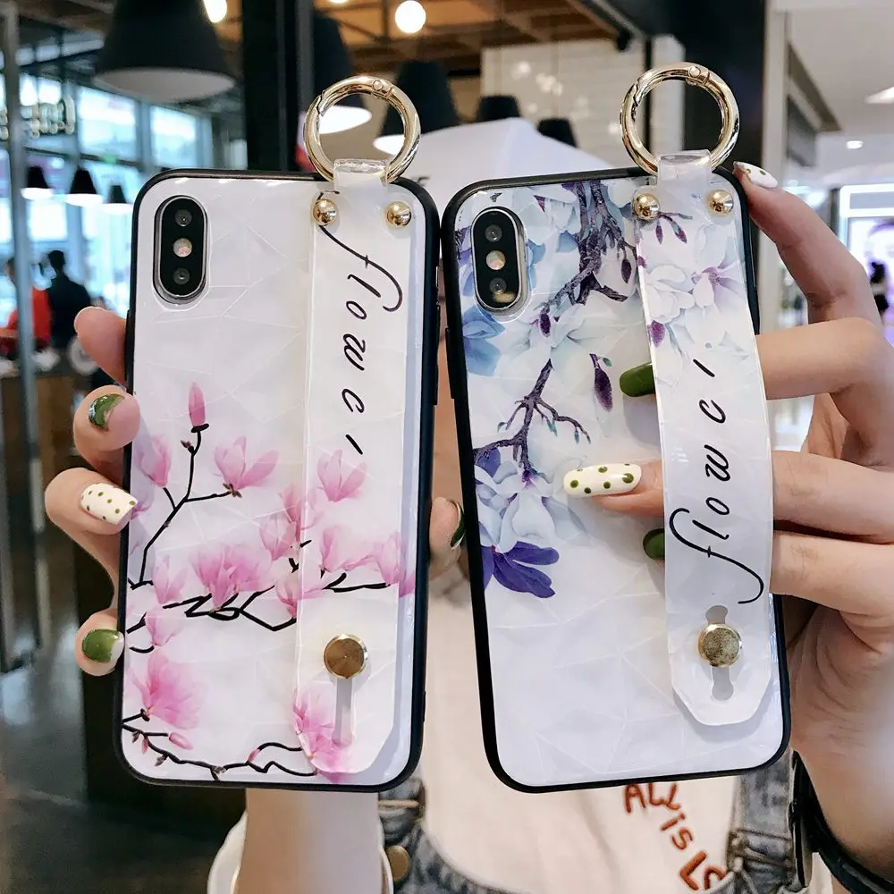 KISSCASE чехол для телефона с ремешком на запястье iPhone 7 X XS Max XR мягкий цветком 6 6S 8 Plus