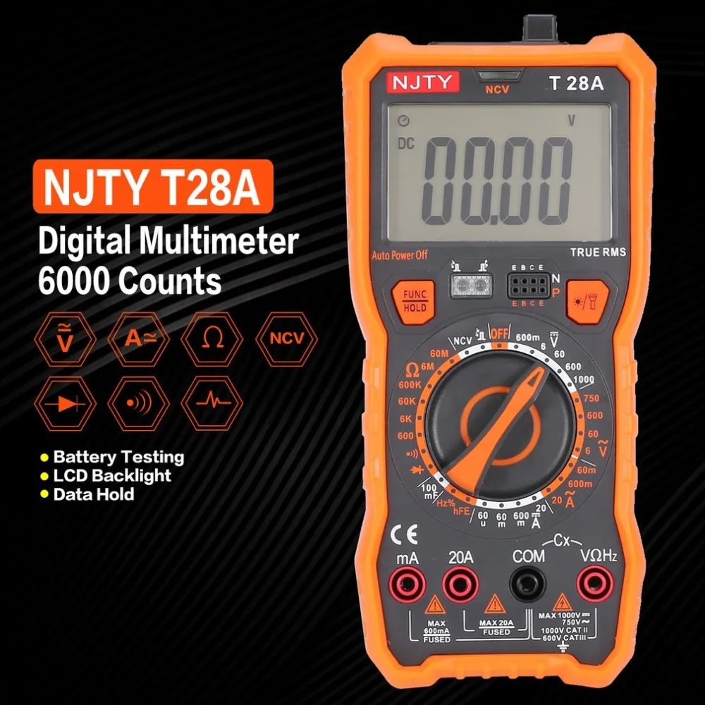 NJTY T28A Цифровой мультиметр DC/AC Измеритель Напряжения мини Амперметр Ом диод NCV