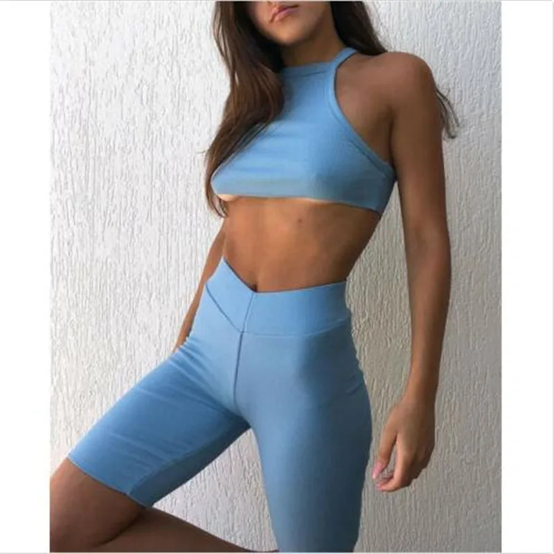 Женские спортивные костюмы из двух предметов новые сексуальные однотонные