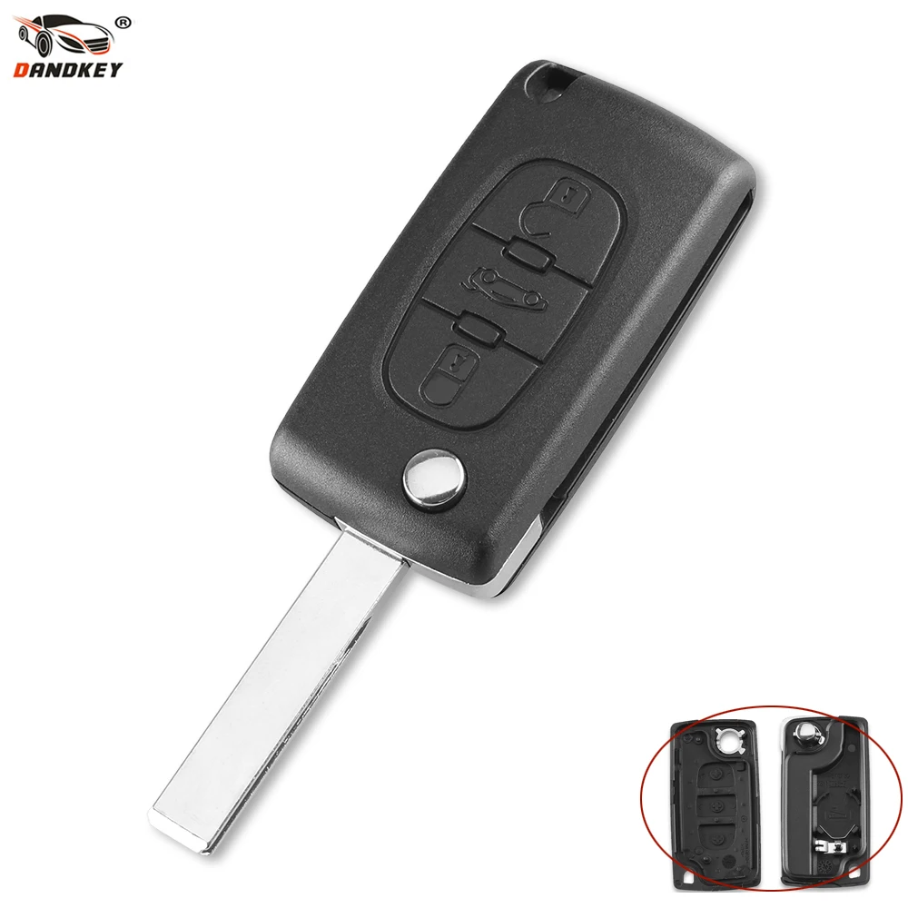 DANDKEY 3 кнопки флип ключ чехол пустой корпус для Peugeot 107 207 307 307S 308 407 607 с паз батареей