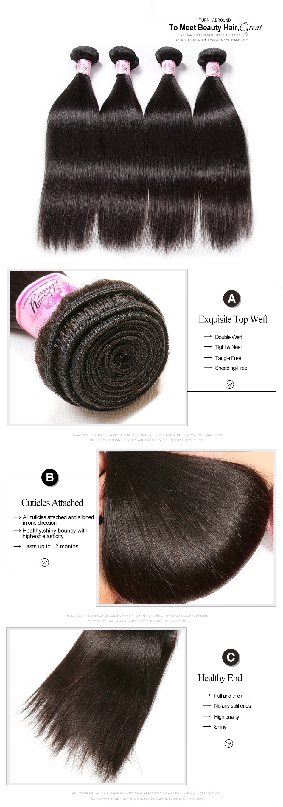 Beauty Forever 3 пряди прямые перуанские пряди волос Remy человеческие волосы утка 8-30 дюймов натуральный цвет
