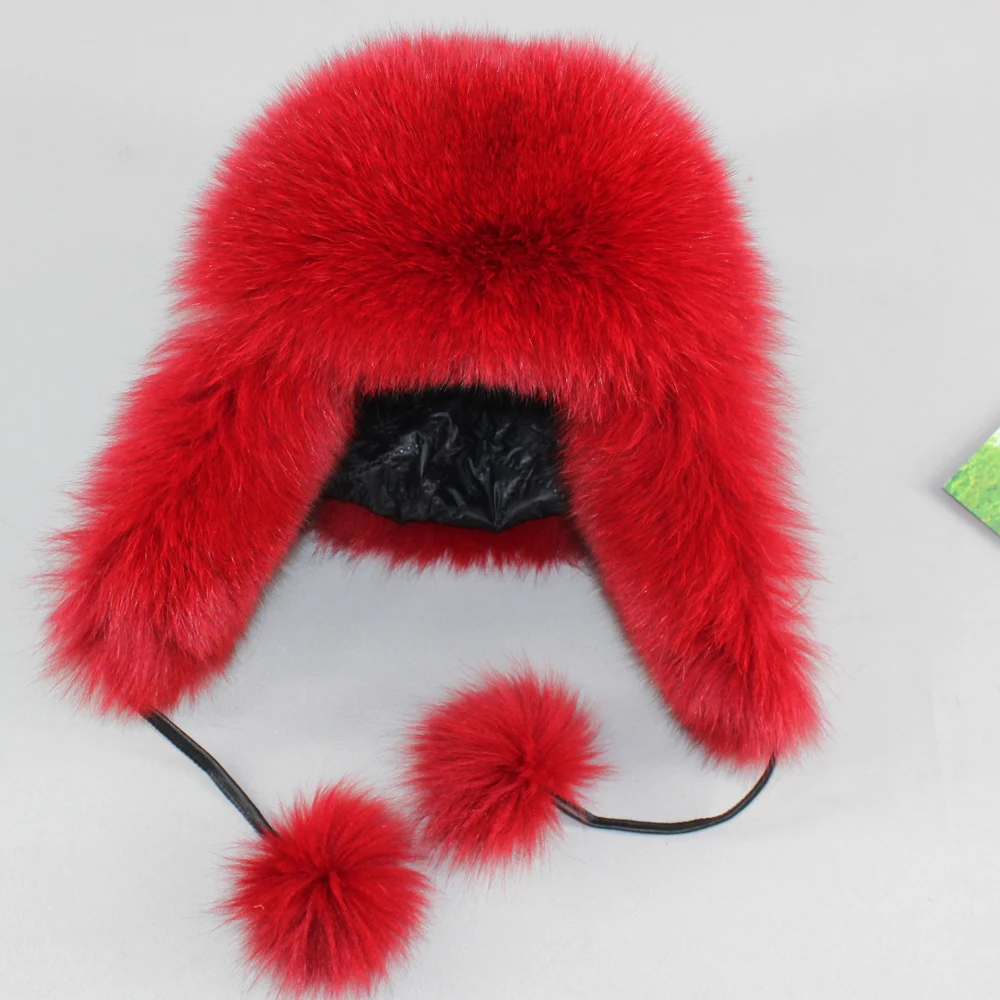 Hot Sell Genuine Fox Fur Hats Genuine Raccoon Fox Fur Russian Ushanka Cap Winter Quality Thick Warm Fox Fur Bomber Hat