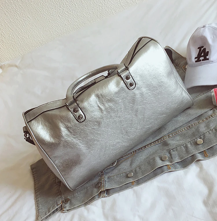 Модные женские сумки мужские Weekender большой емкости PU Мягкий чехол подушка пакет багажные сумки черный/серебристый