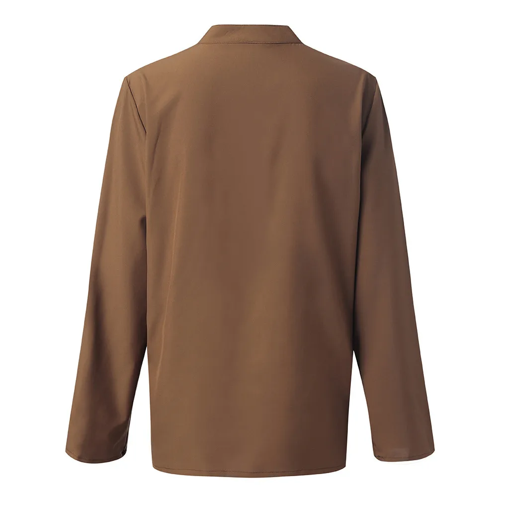 

2019 Summer Blouse Women Casual Solid V Neck Button Long Sleeve Shirt Womens Tops And Blouses Loose Tunic Tops Blusas Mujer#15