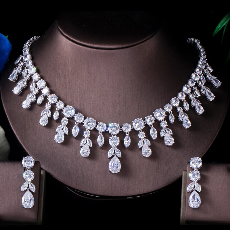 BeaQueen изысканные зеленые серьги в форме капли воды ожерелье кубический цирконий