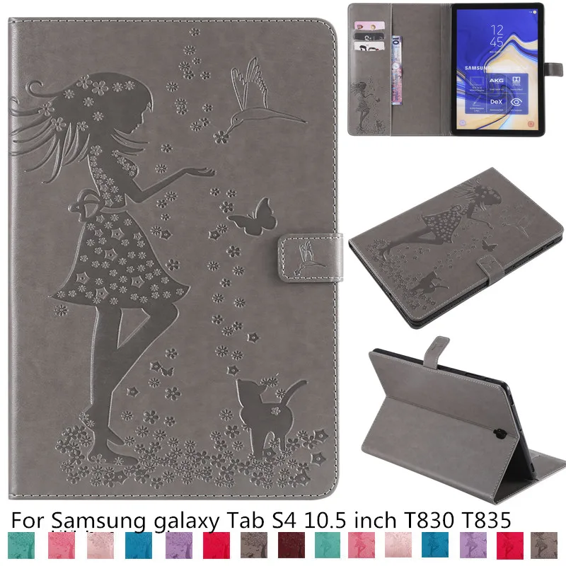 

Для Samsung Tab S4 10,5 дюймов T830 T835 чехол с рисунком кота и цветочным принтом кожаный чехол-книжка на магнитной застежке Чехол-бумажник в виде ракуш...