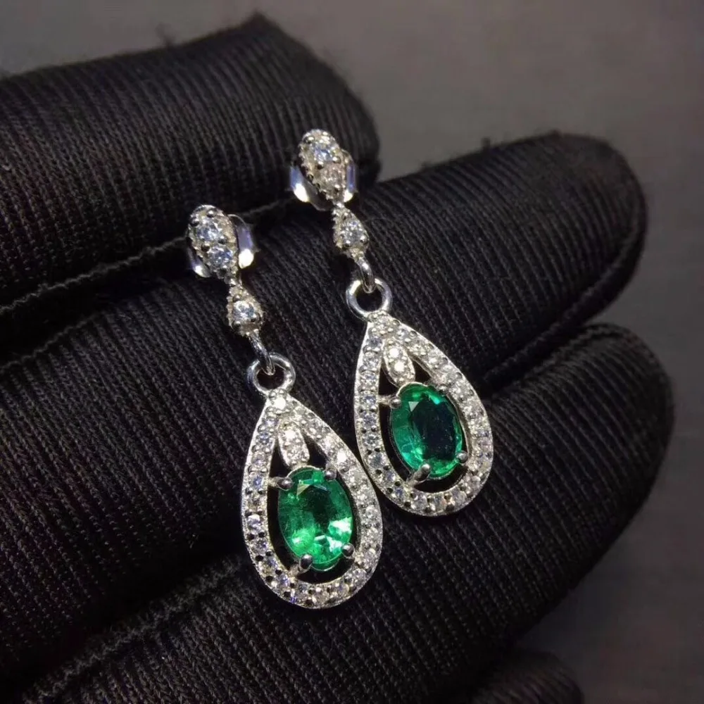 Jewelry Luxury Pear Created Green Emerald Earrings Solid 925 Sterling Silver Vintage | Stud