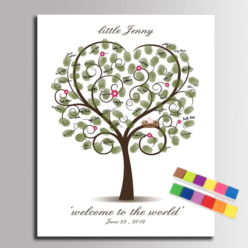 DIY отпечаток пальца Фирменное Сердце Дерево Холст Картина Детские птицы Гостевая